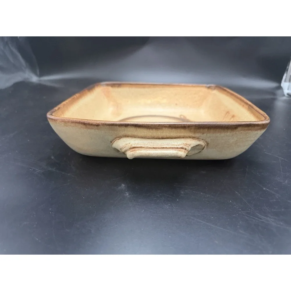Vintage Reynolds Pottery Square Stoneware Baker Casserole Dish w/ Handles